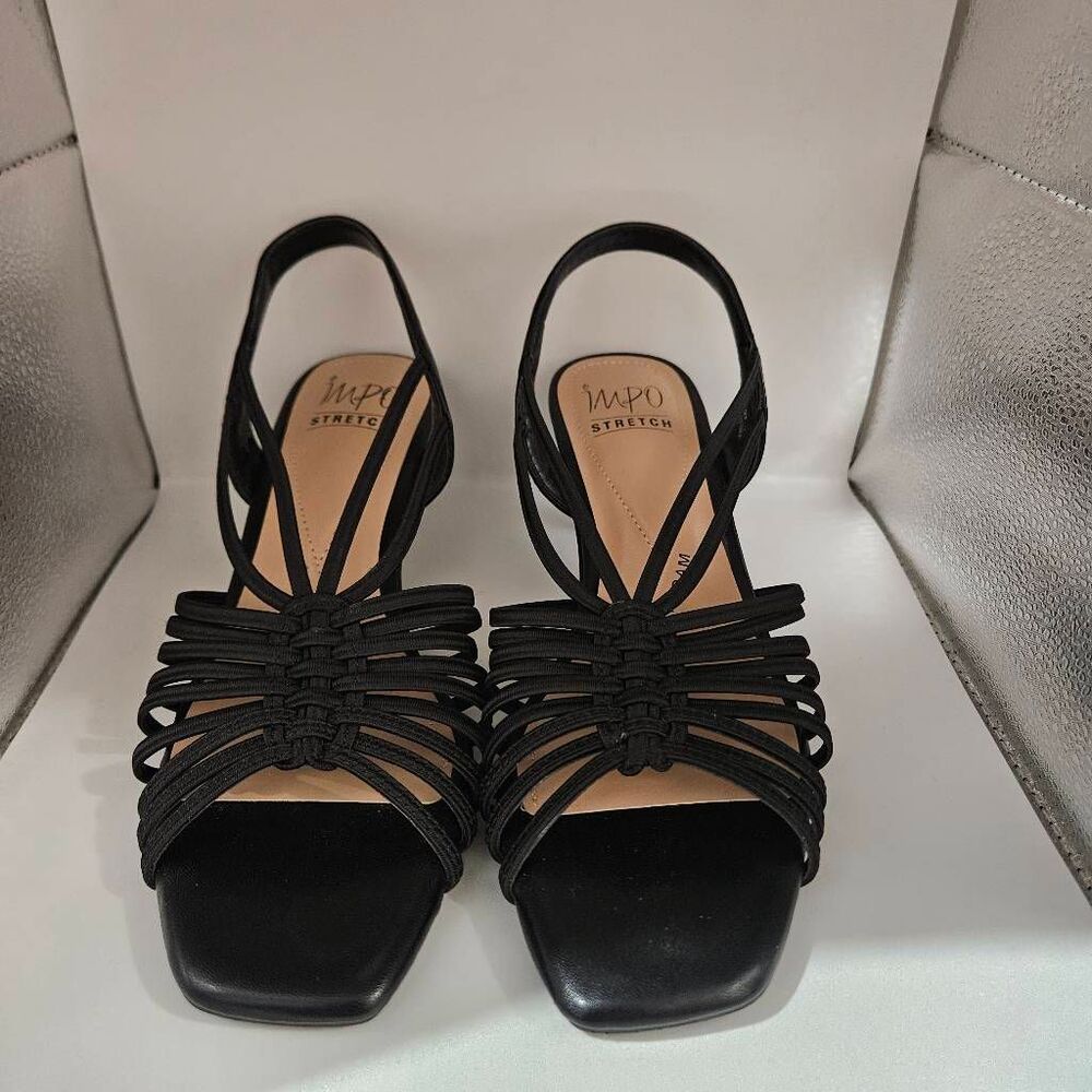 IMPO Sandals Evolet Women's Sz 8.5 Strappy Black Memory Foam 2 Inch Heel VTG